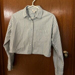 Striped cropped button up
